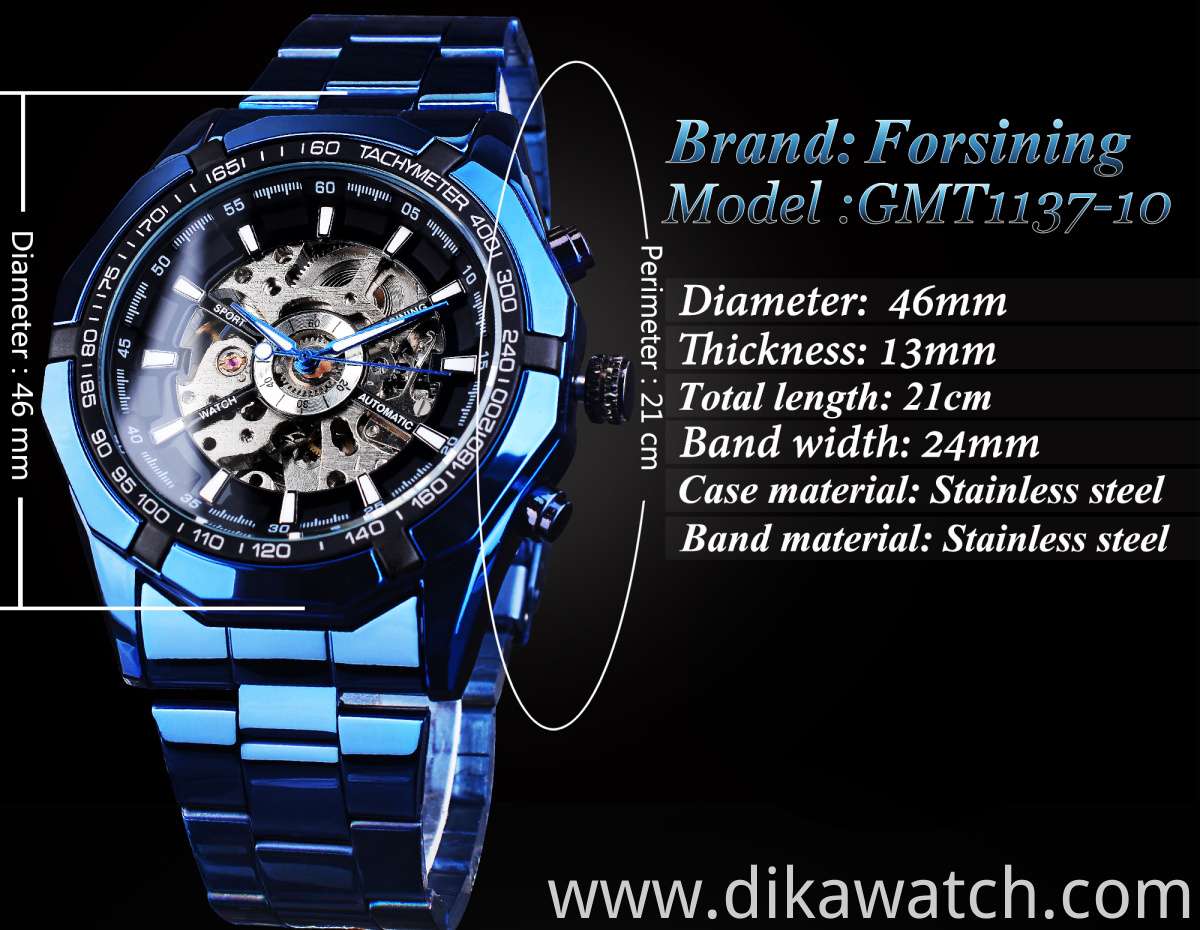 Forsining Blue Design Stainless Steel Men Mechanical Automatic Wrist Watches Top Brand Luxury Military Sport Male Clock